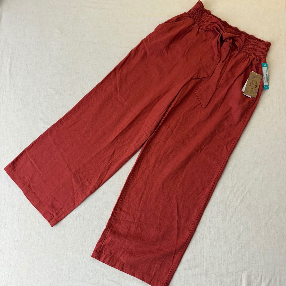 Mason & Belle Sienna Tie Front Pants Red Linen Blend Wide Leg Size 8/29